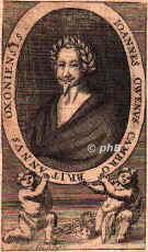 Owen (lat. Audoenus od. Ovenus), John, 1560 - 1622, , London, Walisischer neulateinischer Dichter, Epigrammatiker. Stud. in Oxford., Portrait, KUPFERSTICH:, Huller (?) fec. frfurt (Frankfurt)