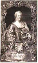 DEUTSCHES REICH, HL.RÖM.: Maria Theresia, Königin von Böhmen u. Ungarn, 1745 röm.-deutsche Kaiserin, 1717 - 1780, Wien, Wien, Älteste Tochter von Kaiser Karl VI. (1685–1740) u. Elisabeth Christine von Braunschweig–Wolfenbüttel (1691–1750); vermählt 1736 mit Herzog Franz Stephan von Lothringen, seit 1745 als Franz I. röm.–deutscher Kaiser (1708–1765). – 1740–80 Königin von Ungarn und Böhmen (als Mária Terézia). – Mutter der Kaiser Joseph II. und Leopold II., Portrait, KUPFERSTICH:, F. Lippoldt pinx. –  I. W. Windter sc. [1745].