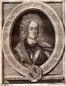 Flemming, Jakob Heinrich Reichsgraf von, 1667 - 1728, Hoff bei Greifenberg (Hinterpommern), Wien, Kurschsischer Staatsmann u. Militr. 168994 kurbrandenburg. Hauptmann, 1694 kurschs. Obrist u. Generaladjutant des Kurfrsten Johann Georg IV., verschaffte 1697 Kurfrst Friedrich August I. die polnische Krone (August der Starke). 1707 Gouverneur von Dresden, seit 1712 Generalfeldmarschall u. dirigierender Kabinettsminister., Portrait, KUPFERSTICH:, David Richter pinx.   Jac. Wilh. Heckhenauer sc. Berlin. [1697]