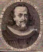 Ursinus (Beer?), Johann Heinrich, 1608 - 1667, Speyer, , Theologe. Rektor in Mainz, Prediger in Weingarten, Speyer, Regensburg. Stud. in Straburg. Schrieb ber biblische Botanik., Portrait, KUPFERSTICH:, Melchior Haffner sc.