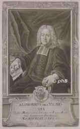 Vignoles (Vignolles), Alphonse des, Sieur de St., 1649 - 1744, Aubais (Schlo) (Languedoc), Berlin, Chronologe, Mathematiker, Astronom. 1686 reformierter Pastor in Schwedt, 1688 in Halle, 1689 in Brandenburg, seit 1703 in Berlin und Kpenik. Mitglied der Akademie der Wissenschaften zu Berlin., Portrait, SCHABKUNST:, G. Lszewski pinx.   J. J. Haid sc.