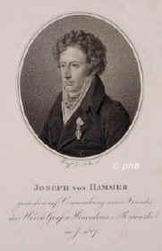 Hammer (-Purgstall), Joseph (1836 Freiherr) von, 1774 - 1856, Graz, Wien, sterreich. Orientalist, Arabist, Historiker, bersetzer u. lyrischer Dichter. 184749 erster Prsident der neugerndeten Wiener Akademie der Wissenschaften., Portrait, PUNKTIERSTICH:, Krafft pinx.   John sc.