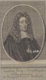 Breithaupt, Joachim Justus, 1658 - 1732, Northeim, Bergen (Kloster) bei Magdeburg, Lutherischer Theologe. Freund und Frderer von August Hermann Francke. Konrektor in Wolfenbttel, 1681 Prof. in Kiel, 1685 Hofprediger in Meiningen, 1687 Senior in Erfurt, 1691 Prof. in Halle, 1705 Generalsuperintendent in Magedeburg, 1709 Abt des Klosters Bergen bei Magdeburg., Portrait, KUPFERSTICH der Zeit:, ohne Adresse