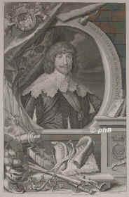 Cavendish, William, 1620 Viscount Mansfield, 1628 Earl u. 1665 1.Duke of Newcastle, 1592? - 1676, , Welbeck (Nottinghamshire), Engl. royalist. Staatsmann, Reitergeneral im Brgerkrieg, Hippologe, Pferdezchter. 164460 im niederln./franzs. Exil.  Verfasser von Komdien und 2 berhmten Werken ber Reitkunst u. Pferdezucht.  > Newcastele, Portrait, KUPFERSTICH:, Vandyke pinx.   G. Vertue sc. 1739.