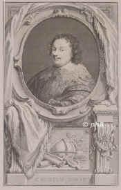 Digby, Sir Kenelm, 1603 - 1665, Gayhurst, London, Englischer Höfling, Admiral, Diplomat, Philosoph und Naturforscher, befreundet mit Descartes., Portrait, KUPFERSTICH:, A. Vandyke pinx. –  J. Houbraken sc. 1748.