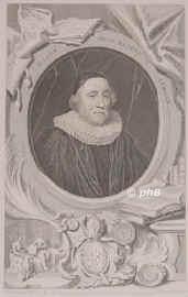 Usher, James, 1580 - 1656, , , Prof. in Dublin, Bischof von Meath, Erzbisch. v. Armagh, Historiker, Chronolog., Portrait, KUPFERSTICH / RADIERUNG:, P. Lely pinx. –  G. Vertue sc. 1738.