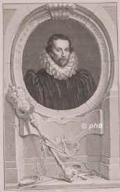 Coke, Sir Edward, 1552 - 1634, Mileham (Norfolk), Stoke Pages, Englischer Jurist und Staatsmann, seit 1594 Kronanwalt Elisabeths und Jacob I., 1616 abgesetzt, seit 1620 Oppositionsfhrer im Parlament., Portrait, KUPFERSTICH / RADIERUNG:, J. Houbraken sc. 1741.