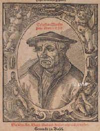 Mnster, Sebastian, 1489 - 1552, Ingelheim, Basel, Kosmograph, Theologe, Hebraist, Mathematiker, Orientalist. 1524 Professor in Heidelberg, seit 1529 in Basel., Portrait, HOLZSCHNITT:, ohne Knstlernamen