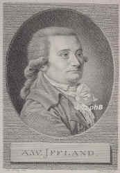 Iffland, August Wilhelm, 1759 - 1814, Hannover, , Theaterdichter, Schauspieler. 1777 Gotha, 1778 Mannheim, 1796 Hamburg, Berlin., Portrait, KUPFERSTICH:, M. Klotz del.   Schultze sc.
