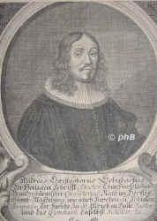 Schubart, Andreas Christoph, 1629 - 1689, Halle, Halle, Lutherischer Theologe. Studium in Jena. Pastor in Halle, Kirchen-Schulinspektor des Saalkreises u. kurbrandenburgischer Konsistorialrat, vorher Professor der Logik u. Methaphysik in Jena., Portrait, KUPFERSTICH:, Joh. Christ. Bcklin sc.