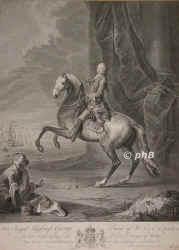 ENGLAND: Georg III. (George William Frederick), Knig von Grobritannien und Irland, Kurfrst (1814 Knig) von Hannover, 1738 - 1820, Norfolk House, Windsor Castle, Regent 17601820. ltester Sohn von Friedrich Ludwig, Prince of Wales (17071751) und Augusta von SachsenGotha (17191772); vermhlt 1761 mit Sophie Charlotte von MecklenburgStrelitz (17441818), jngste Tochter von Herzog Karl.  Folgte 1760 seinem Grovater Georg II. auf dem Thron. Blind seit 1811.  Fhrte den Krieg gegen die amerikanischen Kolonien, der 1783 deren Unabhngigkeit zur Folge hatte. Seit 1811 im Wahnsinn im Palast zu Windsor eingeschlossen. [> HANNOVER: Georg III., Portrait, KUPFERSTICH:, J. Adolphe pinx.   B. Baron sc. 1755