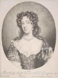 ENGLAND: Maria (Mary) II. Stuart, Knigin von England und Schottland, 1662 - 1694, St. James's Palace, Kensington Palace, Regentin 168994. lteste Tochter von Knig Jakob II. (16331701) aus 1.Ehe mit Lady Anne Hyde (16381671); vermhlt 1677 mit ihrem Vetter Prinz Wilhelm III. von Oranien, Knig von England u. Schottland, Statthalter der Niederlande (16501702).   1689 Annahme der Knigskrone gemeinsam mit ihrem Gatten Wilhelm III., Portrait, MEZZOTINTO:, W. Wissing pinx.   R. Williams fec.