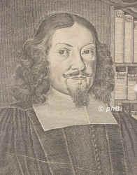 Olearius, Johann (I), 1611 - 1684, Halle, Weienfels, Lutherischer Theologe. 1637 Superintendent in Querfurt, 1643 Hofprediger in Halle, Generalsuperintendent, seit 1680 in Weienfels. Kirchenliederdichter. Befreundet mit Philipp Jacob Spener., Portrait, KUPFERSTICH der Zeit:, ohne Adresse