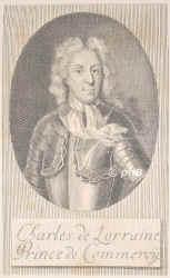 LOTHRINGEN: Charles Francois de Lorraine, Prince de Commercy, 1661 - 1702, Bar le Duc , in der Schlacht bei Luzzara, ltester Sohn von Francois Marie de Lorraine, Prince de Lillebonne (16241694) u. Anne de Lorraine (16391720).   Kaiserlicher General., Portrait, KUPFERSTICH der Zeit:, ohne Adresse