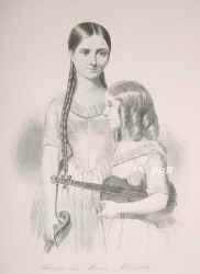 Milanollo, Theresa (vereh. Parmentier), 1827 - 1904, Savigliano bei Turin, Paris, Violinvirtuosinnen. Wunderkinder. Unternahm gemeinsam mit ihrer jngeren Schwester Maria (19.7.1832  21.10.1848) 184248 Tourneen. Vermhlt 1857 mit Thodore Parmentier, franz. Militrchirurg u. Musikdilettant., Portrait, STAHLSTICH:, A. Duncan sc.