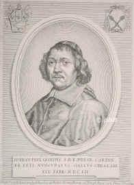 Gondi, Jean-Francois-Paul de, gen. cardinal de Retz, 1613 - 1679, Montmirail, Paris, Franzsischer Prlat u. Staatsmann, Haupt der Fronde u. Gegenspieler Mazarins. TitularErzbischof von Corinth, Erzbischof von Paris, 1652 Kardinal.  Verfasser berhmter Memoiren. [> Retz, Cardinal de, Portrait, KUPFERSTICH:, Steph. Picart del. et sc.