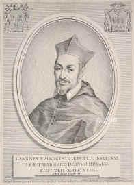 Lugo, Juan de, 1583 - 1660, , , Spanischer kathol. Theologe. Jesuit. 1643 Kardinal. Bedeutender theologischer Schriftsteller.  Sein Grabmal in Rom neben Kardinal Joh. Eberhard Nidhard., Portrait, KUPFERSTICH:, Jos. Testan. Genue del. et sc.