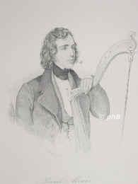 Parish-Alvars, Elie, 1808 - 1849, West-Feymuth (England), Wien, Englischer Harfen-Virtous und Komponist, 1847 Solist bei der Wiener Hofkapelle., Portrait, STAHLSTICH:, Ph. Mnzer sc.