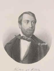 Putlitz, Gustav Heinrich Gans, Edler Herr von und zu, 1821 - 1890, Retz (Westprignitz), Retz (Westprignitz), Dichter, Dramatiker. 1846/47 in Magdeburg, 186367 Intendant des Schweriner Hoftheaters, Hofmarschall im Dienst des Kronprinzen von Preuen, 187388 Generalintendant des Hoftheaters zu Karlsruhe.  Vermhlt 1853 mit Grfin Elisabeth von Knigsmark., Portrait, STAHLSTICH:, ohne Adresse, um 1855