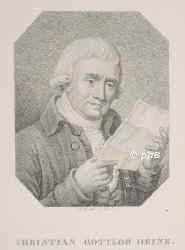 Heyne, Christian Gottlob, 1729 - 1812, Chemnitz, Gttingen, Philologe, Archologe, Professor und Bibliothekar in Gttingen, Inspektor des Pdagogiums Ilfeld. 175760 Hofmeister in Wittenberg., Portrait, PUNKTIERSTICH:, J. T. Riedel sc.