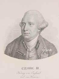 BRAUNSCHWEIG-LNEBURG: Georg III., Knig von Grobritannien und Irland, Kurfrst (1814 Knig) von Hannover, Herzog von Braunschweig-Lneburg, 1738 - 1820, Norfolk House, Windsor Castle, Regent 17601820, als Knig von Hannover 181420. ltester Sohn von Friedrich Ludwig, Prince of Wales (17071751) und Augusta von SachsenGotha (17191772); vermhlt 1761 mit Sophie Charlotte von MecklenburgStrelitz (17441818), jngste Tochter von Herzog Karl.  Folgte 1760 seinem Grovater Georg II. auf dem Thron. Blind seit 1811.  Fhrte den Krieg gegen die amerikanischen Kolonien, der 1783 deren Unabhngigkeit zur Folge hatte. Seit 1811 im Wahnsinn im Palast zu Windsor eingeschlossen. [> ENGLAND: George III., Portrait, KUPFERSTICH:, ohne Adresse,  um 1820