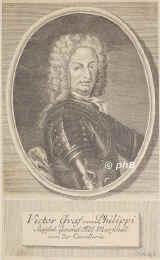 Philippi, Victor Graf von, 1674 - 1739, , , Aus Piemont stammener kais. Reitergeneral, Generaladjutant des Prinzen Eugen., Portrait, KUPFERSTICH:, J. M. B[ernigeroth] sc.