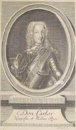 SPANIEN: Karl (Carlos) III., Knig von Spanien, 1716 - 1788, Madrid, Madrid, Regent 175988. Dynastie Bourbon. Sohn von Knig Philipp V. von Spanien (16831746) aus 2.Ehe mit Elisabeth Farnese, Prinzessin von Parma  (16921766); vermhlt 1738 mit  Prinzessin Maria Amalia von Sachsen (17241760), Tochter von Kurfrst Friedrich August II. (August III. von Polen).  Herzog von Parma als Karl I. 173135, Knig von Neapel u. Sizilien als Karl IV. 173359.  Unter ihm begannen 1736, zum erstenmal in grerem Mastab, Ausgrabungen in Herculanaeum, 1748 in Pompeji u. 1749 in Stabi. [> PARMA: Karl I.; > NEAPEL und SIZILIEN: Karl IV., Portrait, KUPFERSTICH:, M. B[ernigeroth] fil. sc.
