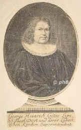 Gtze, Georg Heinrich, 1667 - 1728, Leipzig, Lbeck, Lutherischer Theologe, auch Musikschriftsteller, 1690 Pastor in Burg bei Magdeburg, 1691 in Chemnitz, 1694 in Dresden, 1697 Superintendent in Annaberg, seit 1702 in Lbeck., Portrait, KUPFERSTICH der Zeit:, [Martin Bernigeroth sc.]