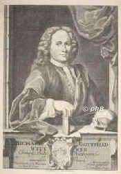 Wittwer, Michael Gottfried, 1686 - 1725, Boltenhagen (Pommern), Nürnberg, Chirurg und Bader in Nürnberg., Portrait, KUPFERSTICH:, P. Decker ad viv. del. –  G. Lichtensteger sc. 1725.