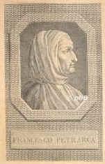 Petrarca, Francesco, 1304 - 1374, Arezzo, Arqua bei Padua, Italienischer Dichter, Humanist. 1326 in Avignon, 1341 in Rom zum Dichter gekrnt, 1353 in Mailand, 1362 in Venedig., Portrait, KUPFERSTICH:, Rosmsler jun. sc. Bibra [1817]