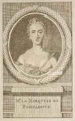 Pompadour, Jeanne Antonie Poisson, Marquise de, 1722 - 1764, , , Maitresse Ludwig XV. von Frankreich. Radiererin., Portrait, KUPFERSTICH:, ohne Adresse, 18. Jh.