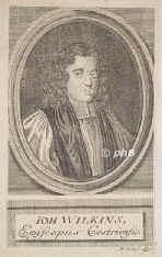 Wilkins, John, 1614 - 1672, Northamptonshire, London, Bischof von Chester. Mathematiker, Mechaniker, the inventor of the perambulator or wheel for measuring distances., Portrait, KUPFERSTICH:, Brhl sc. Lips.