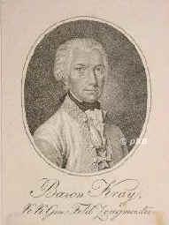 Kray, Paul Freiherr von Krajowa, 1735 - 1804, Ksmark (Ungarn), Budapest, sterreichischer Feldzeugmeister. Schlug 1796 Kleber bei Uckeradt, wurde 1800 von Moreau bei Engen, Stockach, Mekirch, Biberach, Memmingen, Erolzheim am Illerbach, Ochsenhausen geschlagen., Portrait, PUNKTIERSTICH der Zeit:, ohne Adresse