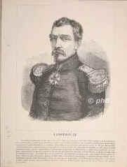 Lamoricire, Christophe Lon Louis Juchault de, 1806 - 1865, Nantes, , Franzsischer General. 1830 in Algerien, 1840 Gouverneur der Provinz Oran, 1847 an der Expedition gegen Abd el Kader beteiligt, 1848 Oberbefehlshaber der Nationalgarde, kommandierte den Angriff gegen die Barrikaden, unter Cavaignac Kriegsminister, 1860 Kommandeur der ppstlichen Armee., Portrait, HOLZSTICH:, franzsisch,  um 1850