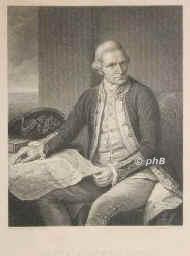 Cook, James, 1728 - 1779, Marton-in-Cleveland , Hawaii [im Kampf mit Eingeborenen], Seefahrer, Forschungsreisender, Kartograph., Portrait, STAHLSTICH:, N. Dance pinx.   W. Holl sc.
