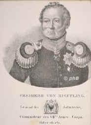 Mueffling, gen. Weiss, Friedrich Ferdinand Karl Freiherr von, 1775 - 1851, Halle, Erfurt, Preussischer Feldmarschall., Portrait, LITHOGRAPHIE:, Lith. Inst. v. B. Kehse & Sohn, Magdebgurg  [um 1825]