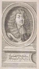 BADEN: Leopold Wilhelm, Markgraf von Baden-Baden, 1626 - 1671, , Baden-Baden, Zweiter Sohn von Markgraf Wilhelm von BadenBaden (15931677) aus 1.Ehe mit Katharine Ursula von HohenzollernHechingen (+1640); vermhlt 1) 1659 mit Anna Silvia Carretto, comtessa di Millesimo (16071664); 2) 1666 mit Grfin Marie Franziska von FrstenbergHeiligenberg (16331702).   Reichs-General-Feldmarschall. In Pommern wider die Schweden, in Ungarn wider die Trken. Gouverneur zu Warasdin in Kroatien., Portrait, KUPFERSTICH der Zeit:, ohne Adresse