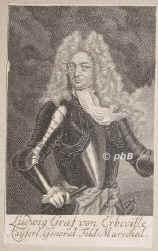 Erbeville, Ludwig Graf von,  - , , , Kaiserlicher Feldmarschall. Um 1730., Portrait, KUPFERSTICH der Zeit:, ohne Adresse