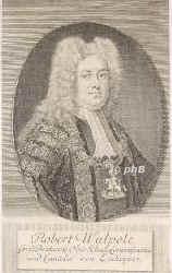 Walpole, Robert, 1676 - 1745, , , Englischer Schatzkanzler., Portrait, KUPFERSTICH der Zeit:, deutsch, 18. Jh.