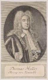 Pelham-Holles, Thomas, 1715 1.Duke of Newcastle, 1693 - 1768, , London, Engl. Staatsmann (Whig, Anhnger der HannoverPartei), 1717 Lord Chamberlain, 1724 Staatssekretr, 175462 Premierminister., Portrait, KUPFERSTICH der Zeit:, [M. Bernigeroth sc., 1729]