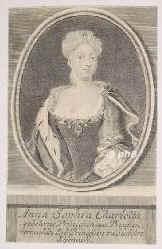 SACHSEN: Anna Sofie Charlotte, Herzogin zu Sachsen-Eisenach-Jena, geb. Markgrfin von Brandenburg-Schwedt, 1706 - 1751, , Sangerhausen, lteste Tochter von Markgraf Albrecht Friedrich von BrandenburgSchwedt (16721731) u. Prinzessin Marie Dorothea von Kurland (16841743); 1723 zweite Gemahlin von Herzog Wilhelm Heinrich von Sachsen-EisenachJena (16911741), letztem Herzog der eisenachischen Linie. [>BRANDENBURGPREUSSEN:, Portrait, KUPFERSTICH:, [Bernigeroth sc.]