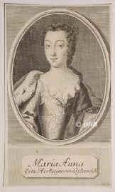 LOTHRINGEN: Maria Anna, Herzogin von Lothringen, geb. Erzherzogin von Österreich, 1718 - 1744, Wien, Brüssel, Älteste Tochter von Kaiser Karl VI (1685–1740) u. Elisabeth Christine von Braunschweig–Wolfenbüttel (1691–1750); vermählt 1744 mit Karl Alexander, Prinz von Lothringen, Statthalter der österr. Niederlande (1712–1780). –  Jüngere Schwester von Maria Theresia (1717–1780). [–> ÖSTERREICH:, Portrait, KUPFERSTICH:, J. M. B[ernigeroth] sc.