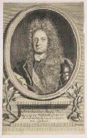 HOLSTEIN: Christian August, Herzog von Holstein-Gottorp, 1673 - 1726, Gottorp, Eutin, Dynastie Oldenburg. Jngerer Sohn von Herzog Christian Albrecht (16411695) u. Frederika Amalia von Dnemark (16491704); vermhlt 1704 mit Albertine Friederike, Markgrfin von BadenDurlach (16821755).   Vater von Adolf Frederick, 1751 Knig von Schweden.)., Portrait, KUPFERSTICH:, [Bernigeroth sc.]