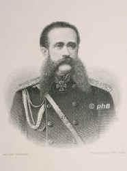 Gurko (deutsch Hurko), Joseph Wladimir, 1828 - 1901, , , Russischer General. In Polen und am Balkan. 1879 Gen.Gouv. von Petersburg, verlor den Posten, weil er die Attentate gegen den Kaiser nicht verhtete. Galt als Deutschenfeind., Portrait, STAHLSTICH:, Weger sc.