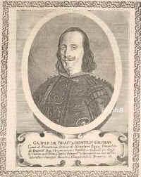 Bracamonte y Guzman, Gaspar de, conde de Penaranda, um 1595 - 1676, , , Spanischer Staatsmann, Staatsrat Knigs Philipps IV. und Gesandter zum Westfl. Frieden, 1658 in Frankfurt. 165964 Viceknig von Neapel., Portrait, KUPFERSTICH:, [Merian exc.]