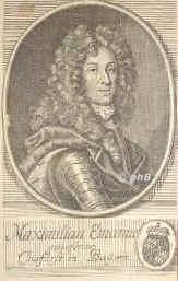 BAYERN: Maximilian II. Emanuel, Kurfrst von Bayern, 1662 - 1726, Mnchen, Mnchen, Regent 16791726. ltester Sohn u. Nachfolger von Kurfrst Ferdinand Maria (16361679) u. Adelaide Henriette von Savoyen (16361676); vermhlt 1) 1685 mit Erzherzogin Marie Antonie von sterreich (16691692), Tochter von Kaiser Leopold I.; 2) 1695 mit Therese Kunigunde (16761730), Tochter von Knig Jan III. Sobieska von Polen.  Feldherr gegen die Trken, strmte 1688 Belgrad, 1703 Hchstdt. 1691 Statthalter der Spanischen Niederlande, im Spanischen Erbfolgekrieg auf der Seite Frankreichs, siegte 1703 bei Hchstdt, wurde 1704 dort geschlagen. 170614 vom Kaiser gechtet und landesvertrieben.  Erbauer von Schlo Nymphenburg.   Vater von Kaiser Karl VII., Portrait, KUPFERSTICH der Zeit:, ohne Adresse