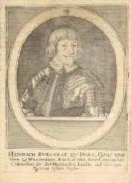 Dohna, Heinrich Burggraf zu, Graf zu Wartenberg, um 1640 - , , , Kaiserlicher Rat und Kammerherr, Generalkommandant der kurmainzischen Lande., Portrait, KUPFERSTICH:, [Merian exc.]