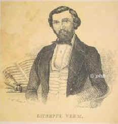 Verdi, Giuseppe, 1813 - 1901, Roncole bei Busseto (Parma), Mailand, Opernkomponist., Portrait, FEDERLITHOGRAPHIE über Tonplatte:, P. Röhrich lith. [1847]