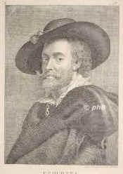 Rubens, Peter Paul, 1577 - 1640, Siegen (Nassau), Antwerpen, Flämischer Maler, auch Zeichner und Kupferstecher., Portrait, KUPFERSTICH:, Ant. van Dyck pinx. –  J. C. Böhme sc.