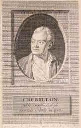 Crébillon (père), Proper Jolyot de, 1674 - 1762, Dijon, Paris, Französischer Dramatiker., Portrait, RADIERUNG:, d'après celui d'Aug[us]tin de St.Aubin. – Gravé par R. D'Elvaux.